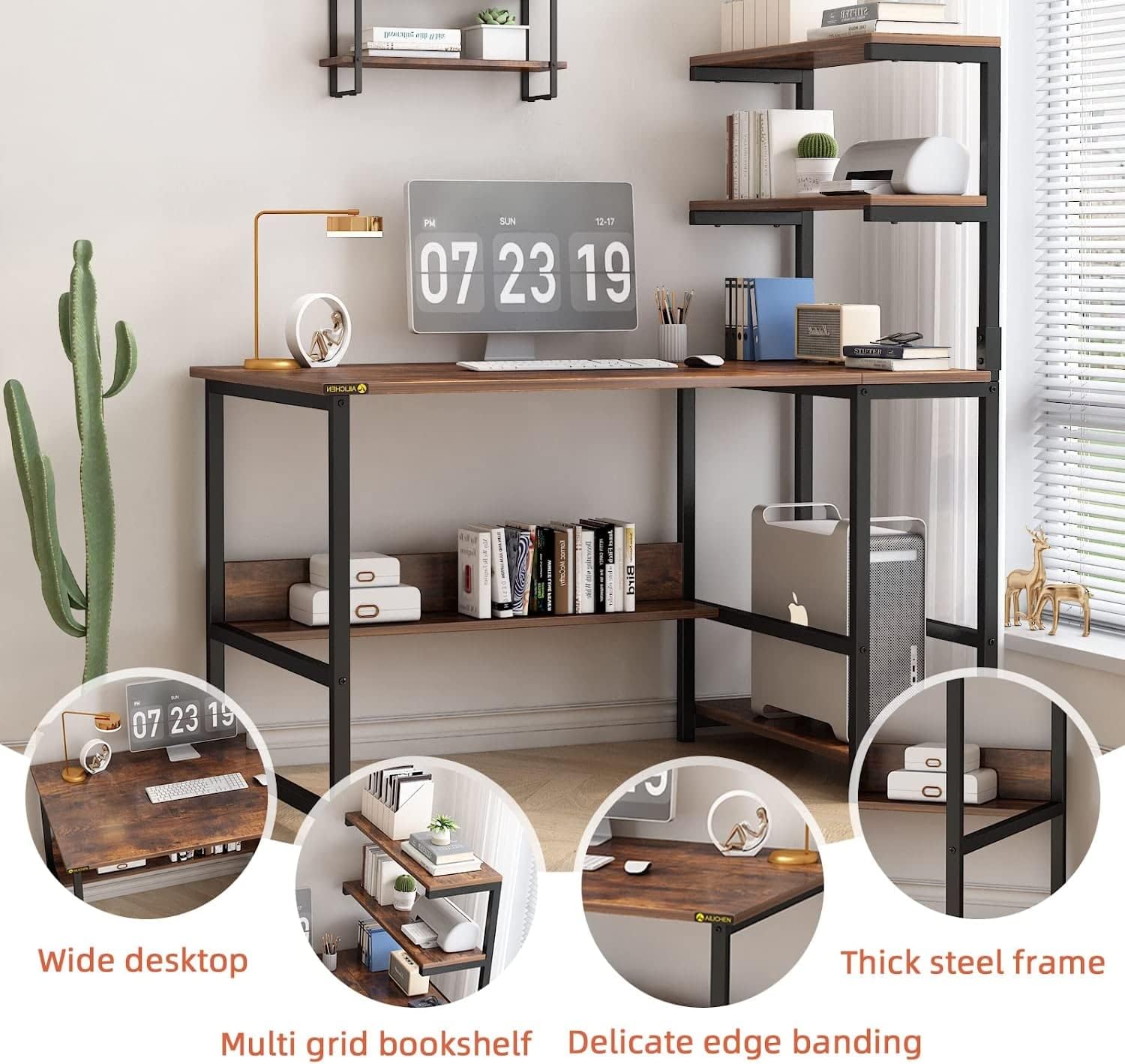 ALISENED Computer Desk with 4-Tier Storage Shelves， 43.3 inch Modern Large Office Desk Computer Table Studying Writing Desk Workstation with Bookshelf and Tower Shelf for Home Office - Image 4